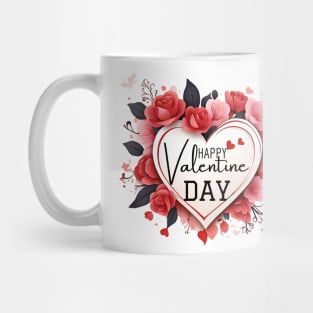 Blooms of Love: A Valentine's Embrace. 'Happy Valentine Day' whispers within an intricate heart. Perfect for heartfelt gifts Mug